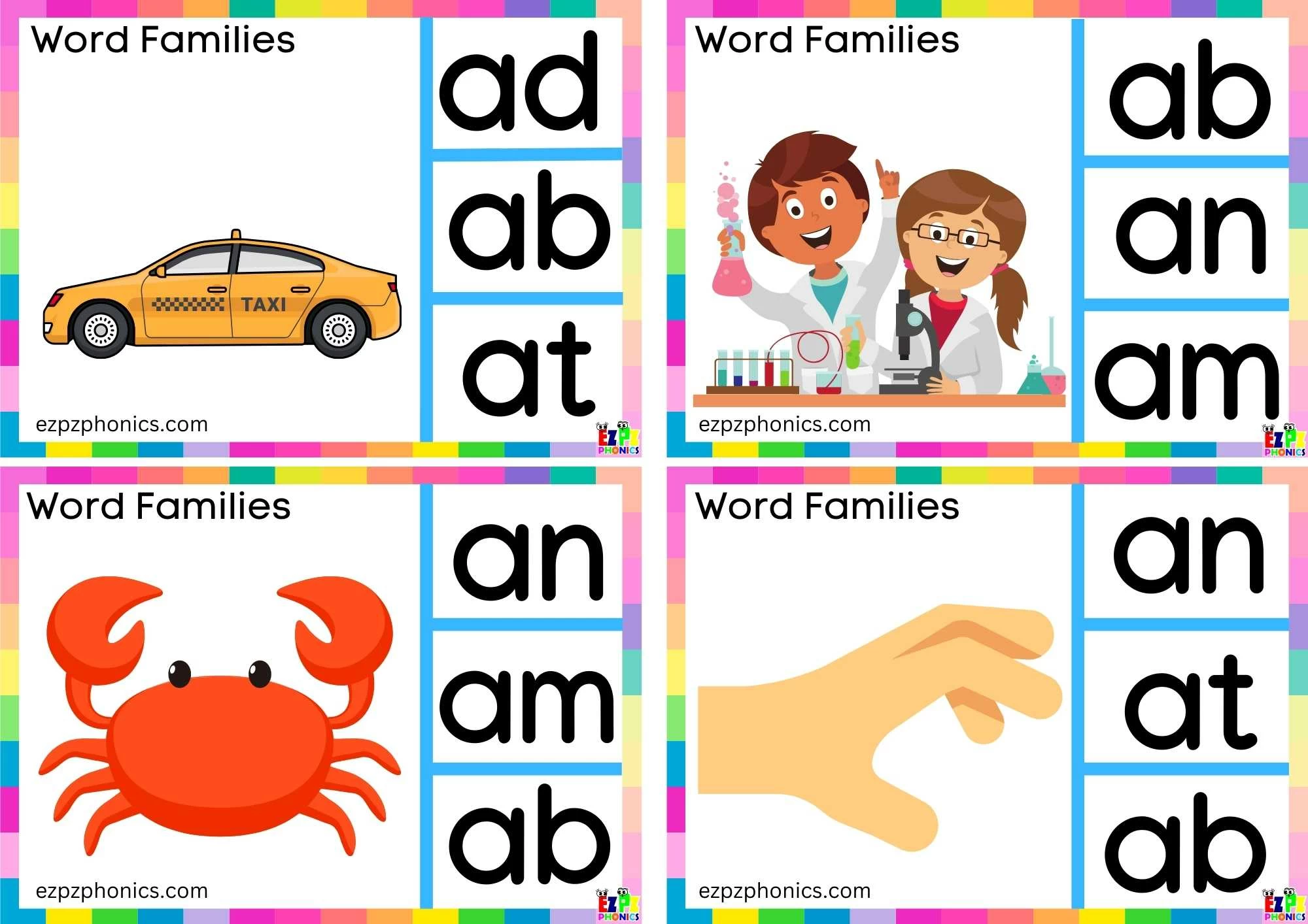 ab Word Family Look at the Images and Clip the Correct Letters. Clip Card Activity for Kids Set 1